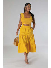 Ruched Cropped Tanks Skirt Sets