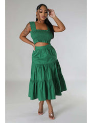 Ruched Cropped Tanks Skirt Sets