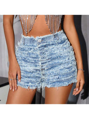 Ripped Raged Hem High Rise Denim Shorts