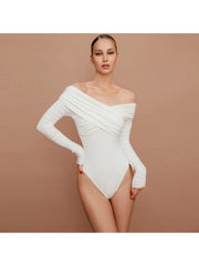 Ruched Off Shoulder High Rise Bodysuits