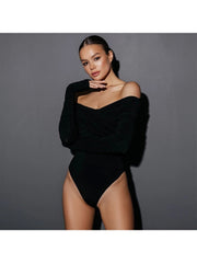 Ruched Off Shoulder High Rise Bodysuits