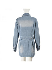 Denim Multi Pocket Long Sleeves Mini Dress