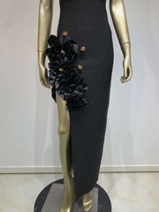 Flower Split Hem Crewneck Sleeveless Maxi Dresses
