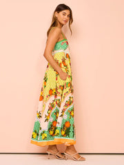 Colorblock Printed Backless Swing Dress