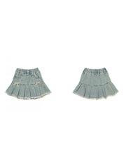 Bow Denim A-line Girl Short Skirt