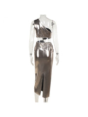 Metallic Patchwork High Rise Sleeveless Dresses