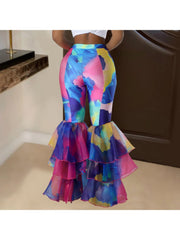 Colorblock Ruffle Flared Pants