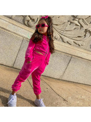 Solid Color Pleuche Fitted Girl Clothing Sets