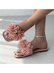 Solid Color Stereo Flower Flat Heel Slippers