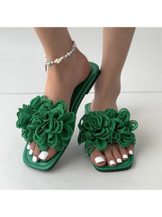 Solid Color Stereo Flower Flat Heel Slippers