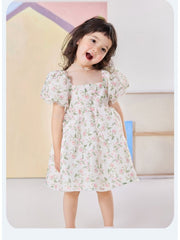 Flower Bateau Neckline Puff Sleeve Girl Dresses