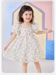 Flower Bateau Neckline Puff Sleeve Girl Dresses