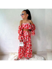 Flower High Rise Wide Leg Girl Clothing Sets