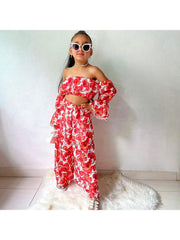 Flower High Rise Wide Leg Girl Clothing Sets