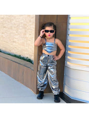 Metallic High Rise Cropped Girl Clothing Sets