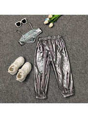 Metallic High Rise Cropped Girl Clothing Sets