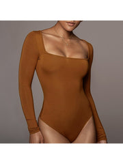 Square Neck Long Sleeve Bodycon Bodysuits