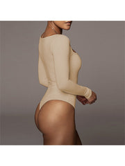 Square Neck Long Sleeve Bodycon Bodysuits