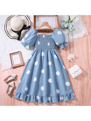 Dots Puff Sleeve Princess Girl Dresses