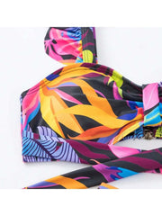 Print Split Hem Spaghetti Straps 3-piece Set Bikinis