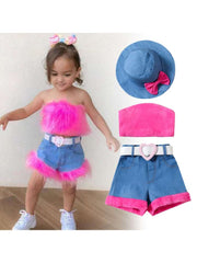 Colorblock Fluff Fitted Girl Clothing Sets