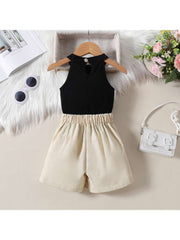 Spaghetti Straps Cotton Two Buttons Girl Clothing Sets