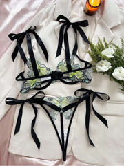 Butterfly Embroidery Lace Up Bra Sets