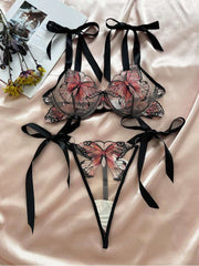 Butterfly Embroidery Lace Up Bra Sets