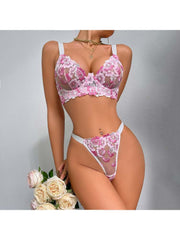 See Through Embroidery Flower Bra Sets
