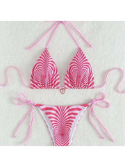 Heart Striped Tie-wrap Halter Bikinis