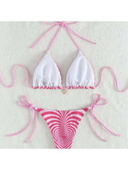 Heart Striped Tie-wrap Halter Bikinis