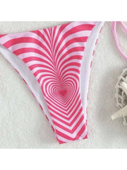 Heart Striped Tie-wrap Halter Bikinis