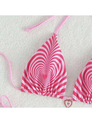 Heart Striped Tie-wrap Halter Bikinis