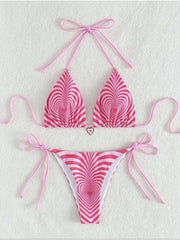 Heart Striped Tie-wrap Halter Bikinis