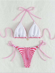 Heart Striped Tie-wrap Halter Bikinis