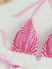 Heart Striped Tie-wrap Halter Bikinis