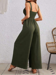 Solid Color Square Neck Fitted Jumpsuits