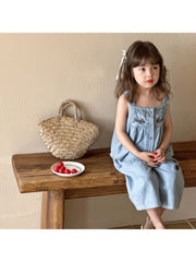Embroidery Spaghetti Straps Girl Clothing Sets