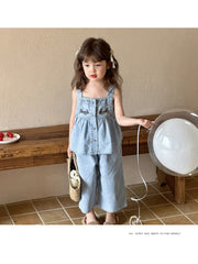 Embroidery Spaghetti Straps Girl Clothing Sets