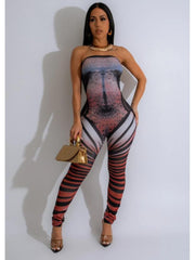 Print Bodycon Strapless Jumpsuits