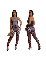 Print Bodycon Strapless Jumpsuits
