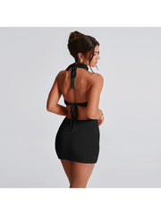 Lace Up High Rise Backless Skirt Sets