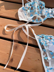Bow Heart Embroidery Perspective Bra Sets