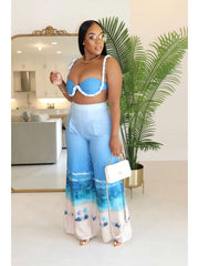 Beach Printed Tank Wide Leg Pant Sets