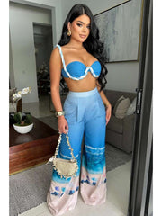 Beach Printed Tank Wide Leg Pant Sets