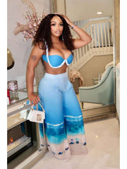 Beach Printed Tank Wide Leg Pant Sets