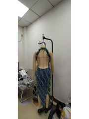 Colorblock Fringe Cutouts Backless Maxi Dress