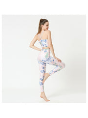 Flower Print High Rise Sleeveless Slim Yoga Sets