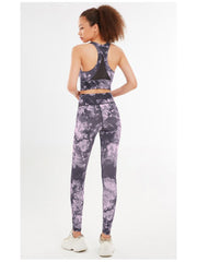 Abstract Printing Sleeveless High Rise Slim Yoga Sets