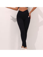 Solid Color Wrap Waist Bodycon Leggings